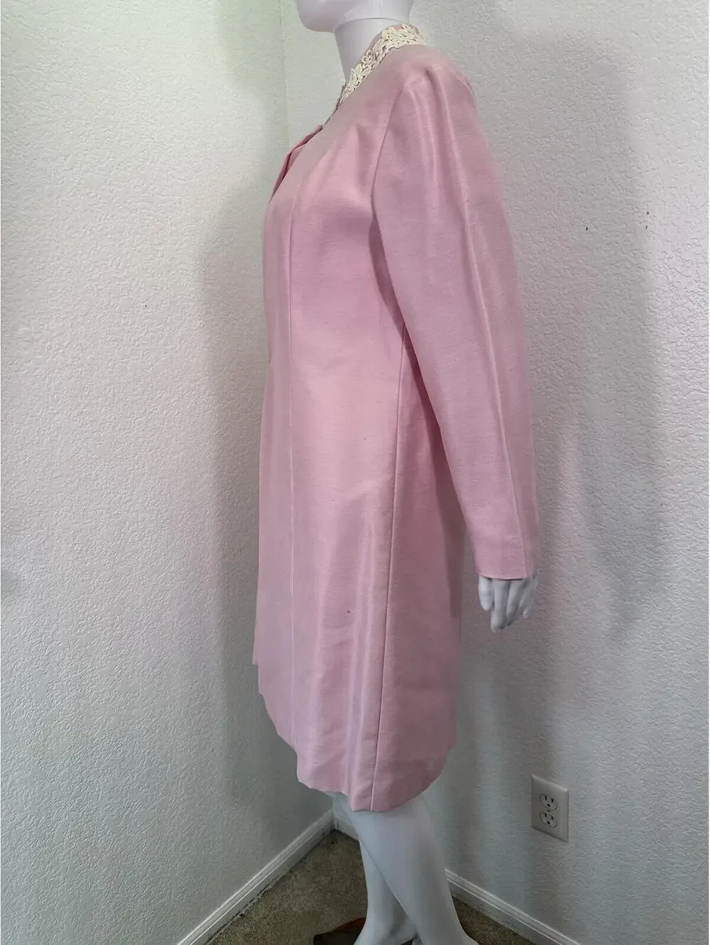 VTG 1960s Pastel Pink Occasion Dress + Coat Silk Blend Church Handmade Sz 8